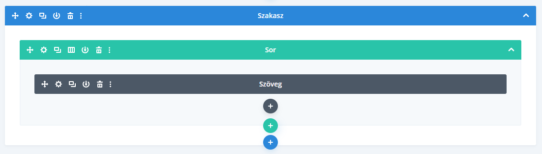 Divi page builder felépítése: Szakasz, Sor és Modul