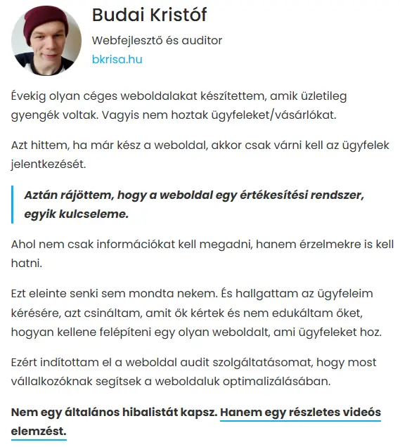 Rólam szekció a weboldal audit oldalon